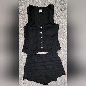 Free People Black Striped Skirt Set